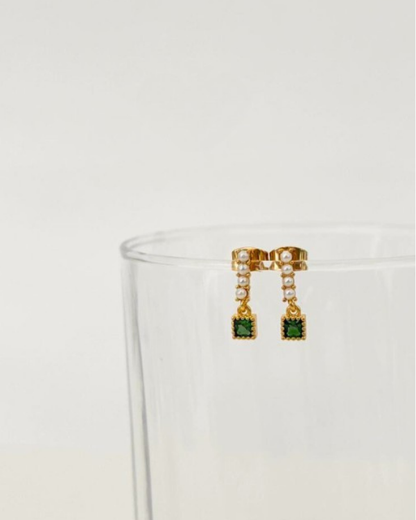 Aretes Emeralds and Pearls